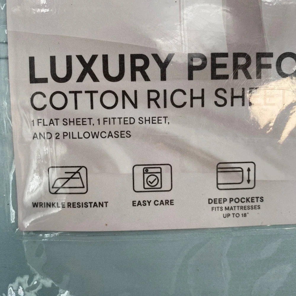 Liz Claiborne Sheet Set KING Aqua Breeze Luxury Performance 1000TC Cotton Rich